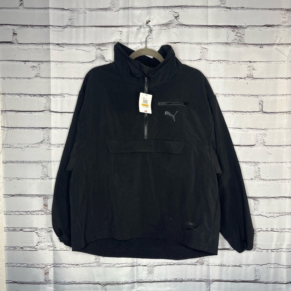 Puma Black Half-Zip Windbreaker Jacket Women’s SP Athletic Crop Zip-Up Outerwear